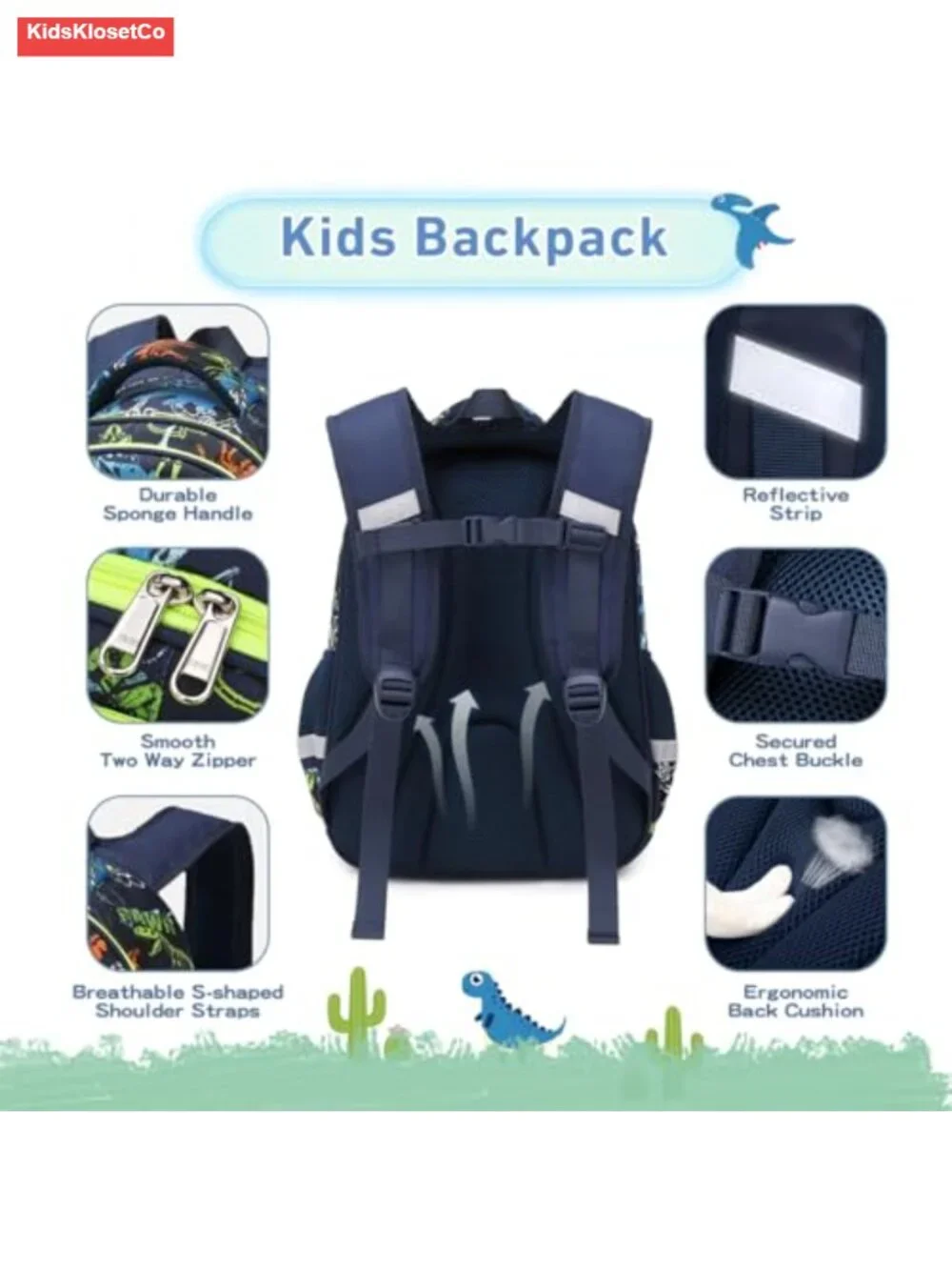 Clear Pocket Dinosaur Backpack for Boys with Badges, School Bag